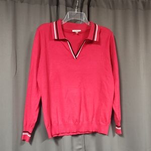 Md Women's Red Sweater with Striped Collar